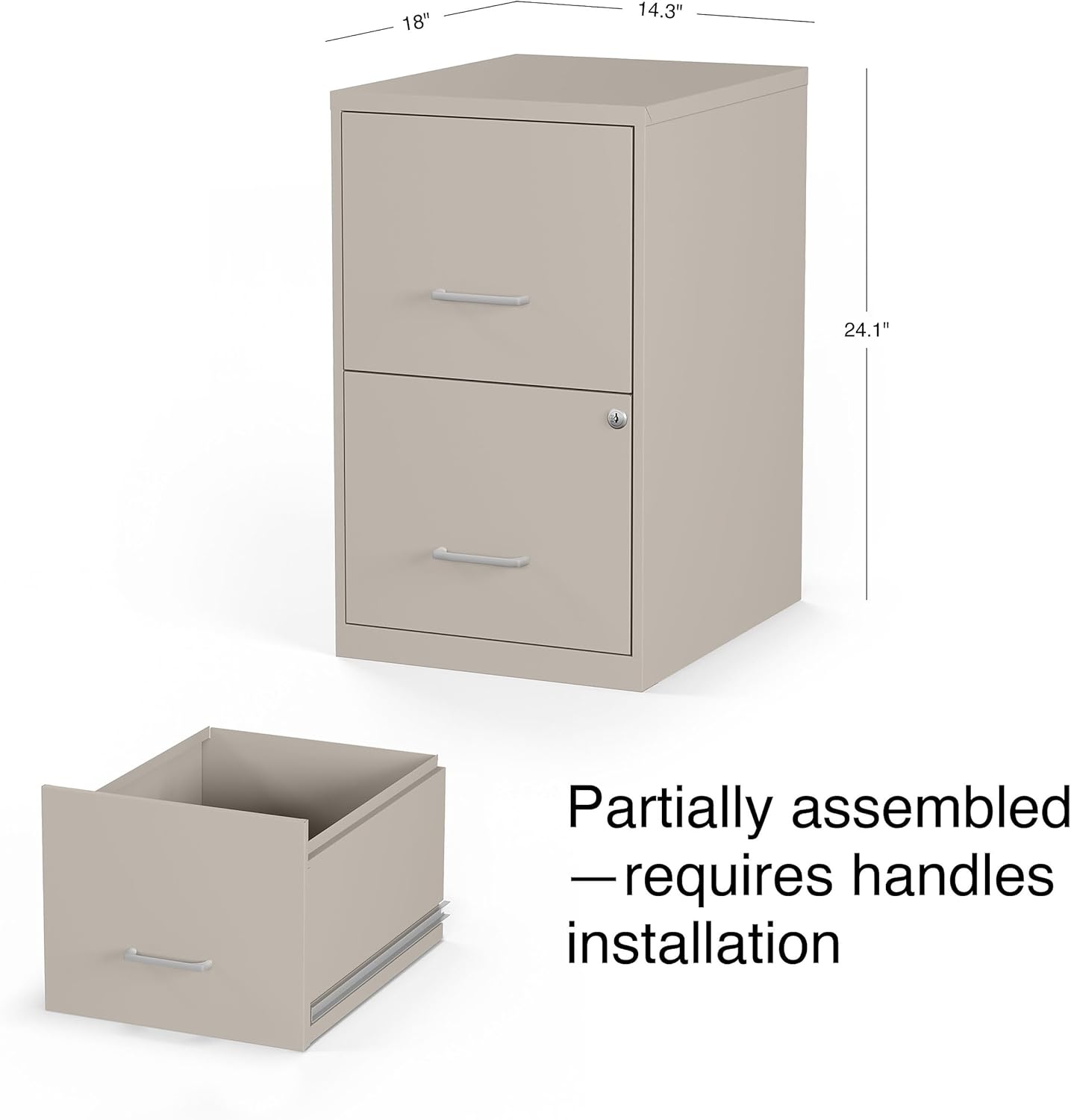 STAPLES Vertical File Cabinet for Letter/Legal Files, 2-Drawer, Letter/Legal Compatible, Locking, Putty