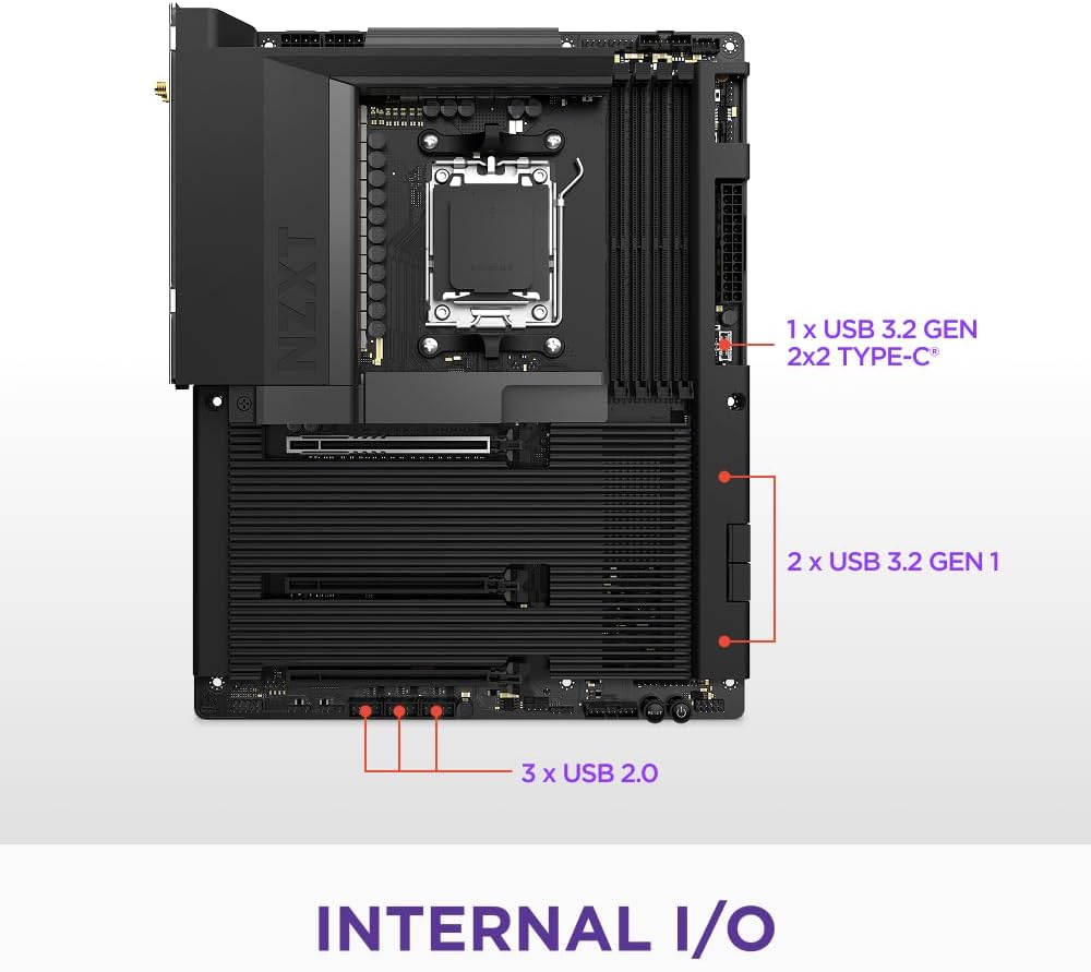 NZXT N7 B850 - AMD B850 AM5 ATX Gaming Motherboard for Ryzen 9000/8000/7000-16+2+1, DDR5, 3X M.2, PCIe 5.0, Wi-Fi 6E, 2.5GbE LAN - M.2 NVME with Quick-Release Latch - Full Cover - Black