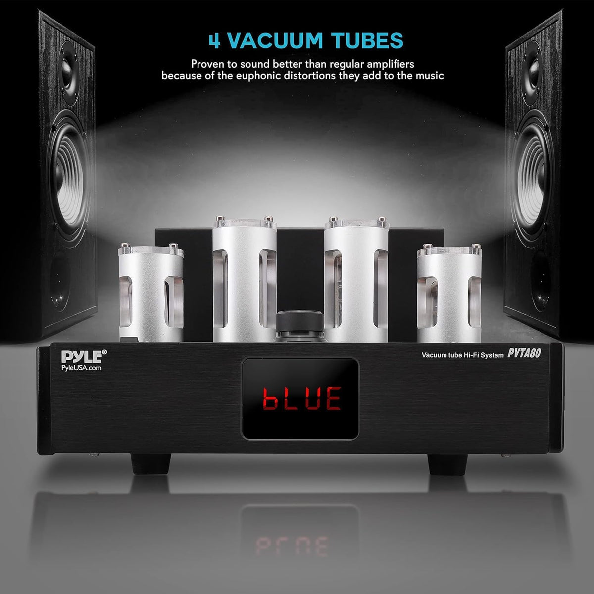 Pyle Bluetooth Tube Amplifier Receiver - 500W Home Theater Audio Desktop Stereo Vacuum Tube Hi-Fi Power Amplifier Receiver w/ 4 Vacuum Tubes, USB Reader, CD/DVD Input, Subwoofer Output