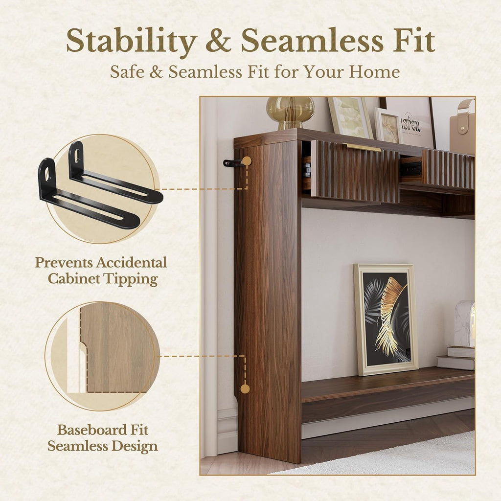 Console Sofa Table .3 Drawer Entryway Table with Open Storage Shelf, Narrow Long Behind Couch Sofa Table for Living Room .Black Walnut