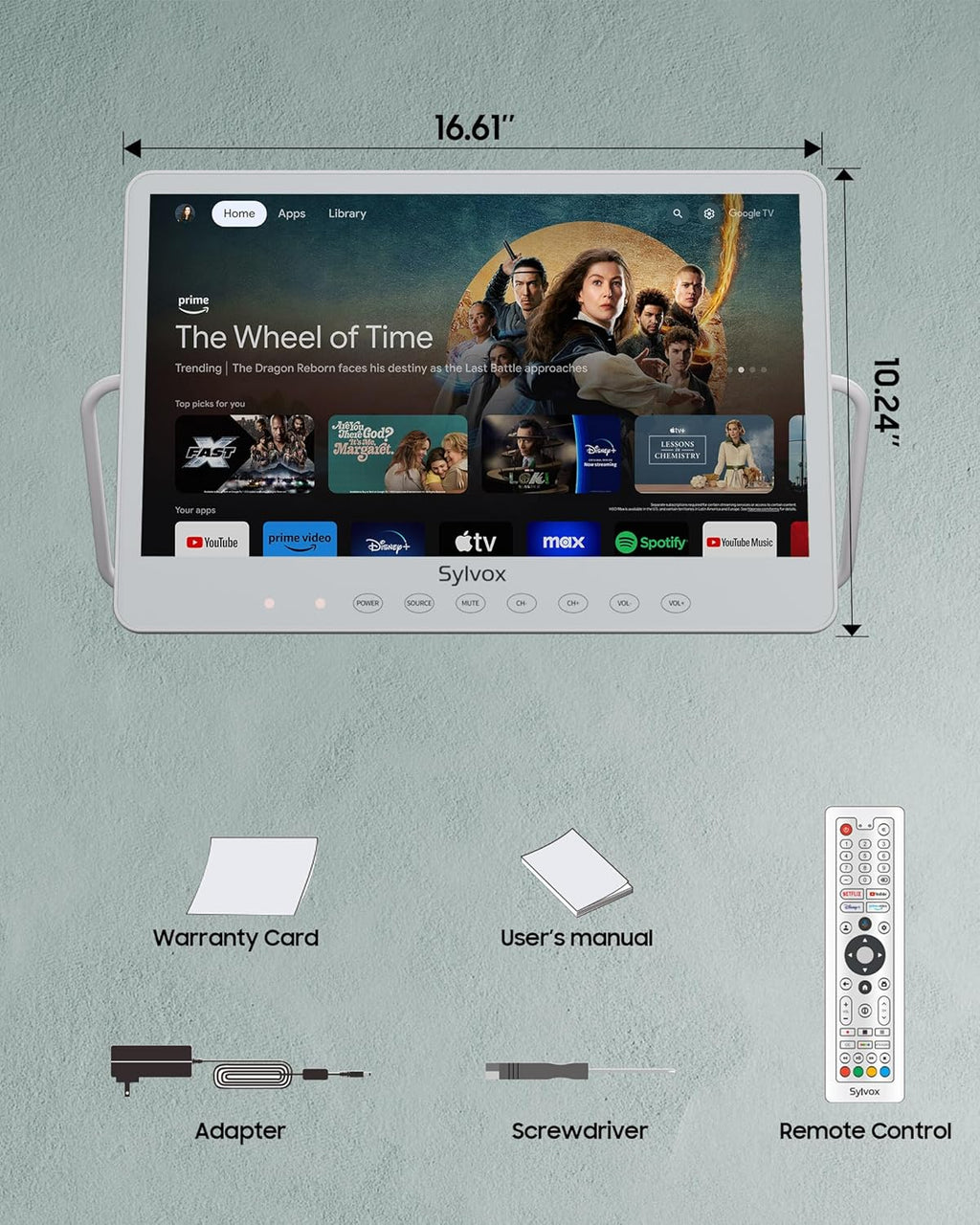 SYLVOX Waterproof Portable TV, 15.6" Shower TV 1080P Smart TVs for Bathroom, 10000mAh Rechargeable Battery Operated (4-6H Play Time), IP66 Waterproof, Voice Assistant, 360° Rotating Kickstand