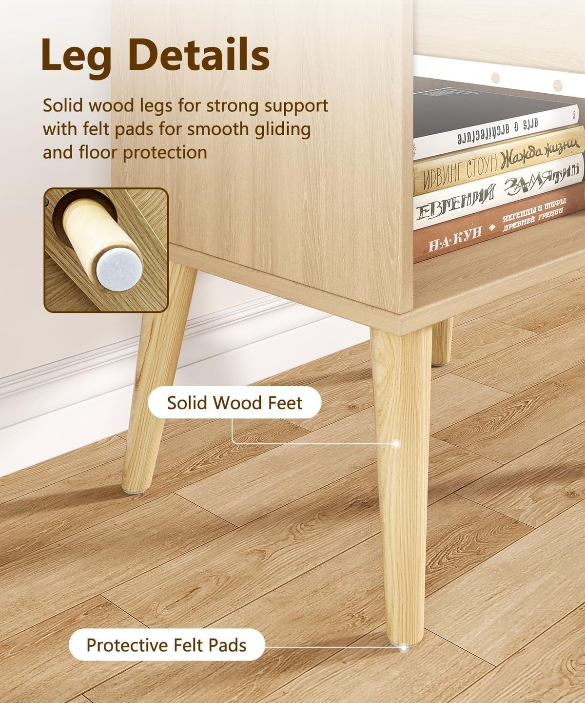 Keehusux 17.7" W x 15.7" D Rattan Nightstand Set of 2, Night Stand with Charging Station, Bedside Table with Open Shelf & Solid Wood Legs, Boho Night Stand with Drawer, End Table for Bedroom, Natural