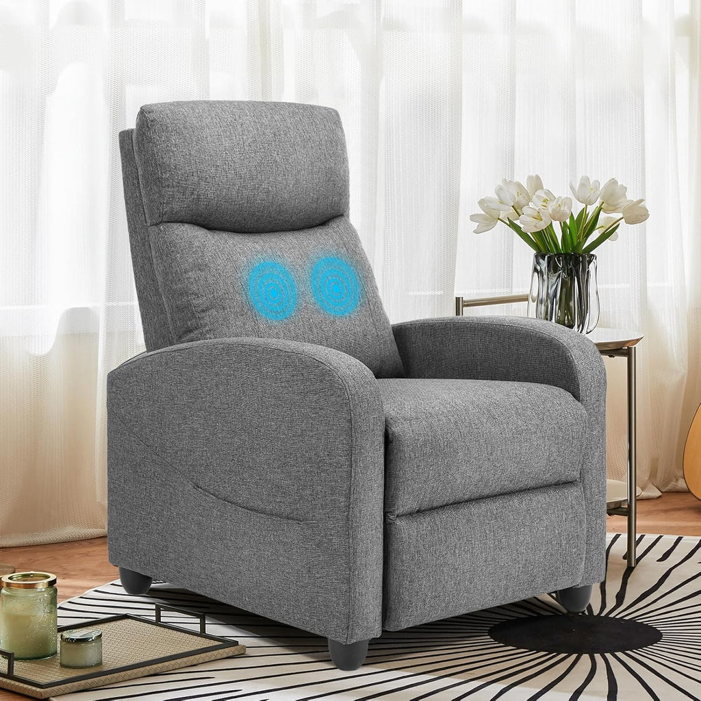 Sweetcrispy Massage Recliner Chair for Adults, Adjustable Home Theater Seating with Lumbar Support for Living Room, Modern Fabric Reclining for Small Space, Grey
