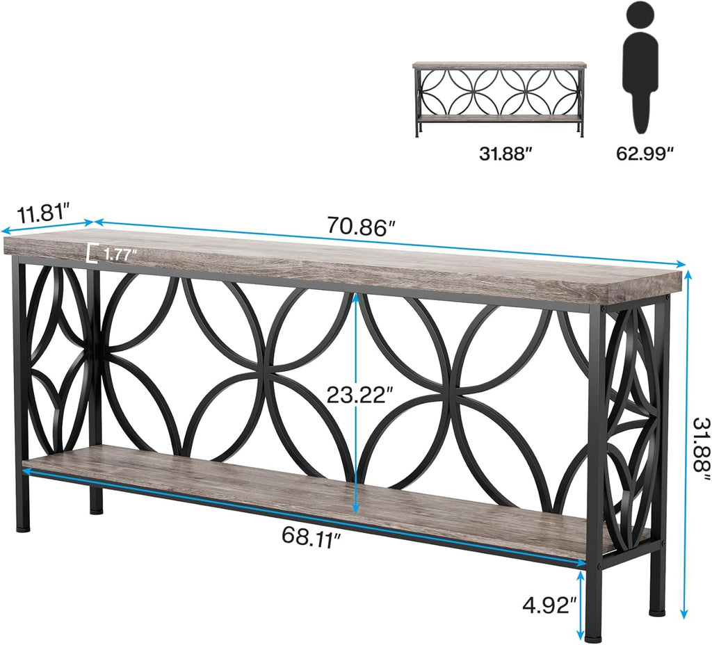 Tribesigns 70.9-Inch Narrow Sofa Table, Industrial Long Sofa Table Behind Couch, Entry Console Table with Storage for Entryway, Living Room, Foyer, Unique Design, Vintage Grey