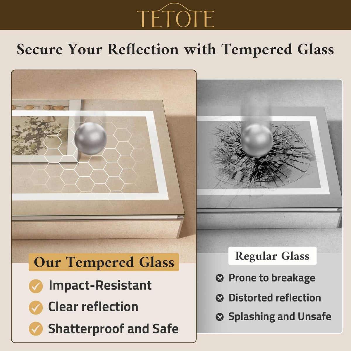 TETOTE LED Lighted Medicine Cabinet Mirror with Tempered Glass 16 x 24 Recessed or Surface Mount Bathroom Cabinet with Lights and Storage, Outlets & USB, 3-Color Dimming, Defog, Adjustable Shelves