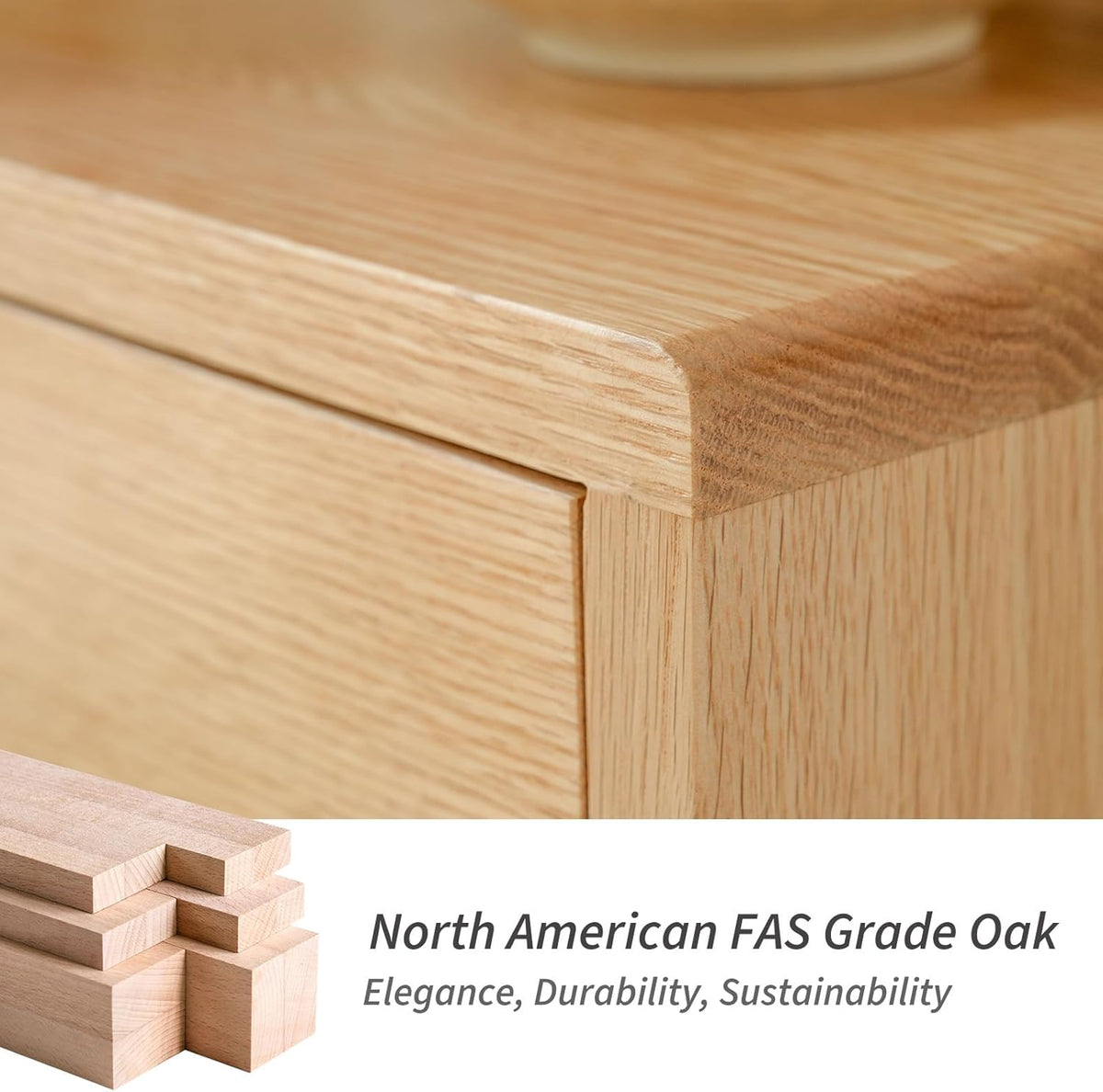 Night Stand, Mid Century Modern Nightstand w/2 Drawers, Boho Small Bedside Table, Oak Solid Wood, 17.72 W x 15.75 D x 19.69 H Inches (Natural, Double Drawer)
