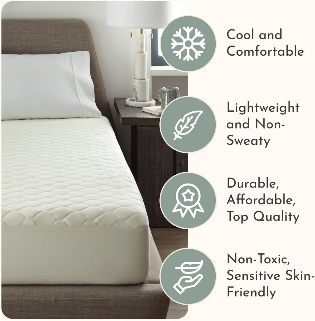 100% Cotton Organic Mattress Protector | Breathable & Noiseless GOTS Organic Mattress Pad with Premium 300GSM Durability | Machine Washable Quilted Bed Protector with Deep Pocket (Ivory, King)