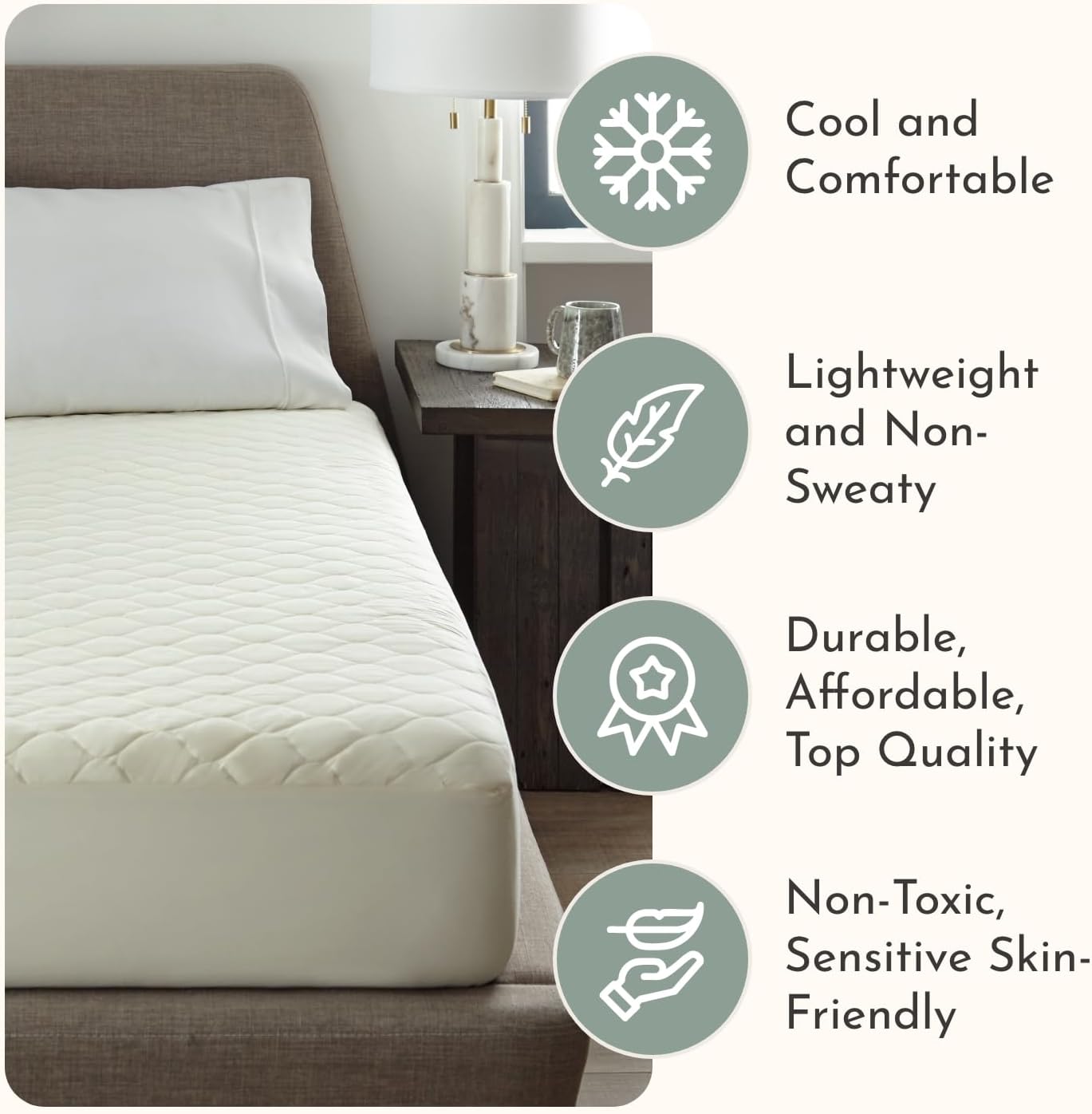 100% Cotton Organic Mattress Protector | Breathable & Noiseless GOTS Organic Mattress Pad with Premium 300GSM Durability | Machine Washable Quilted Bed Protector with Deep Pocket (Ivory, King)