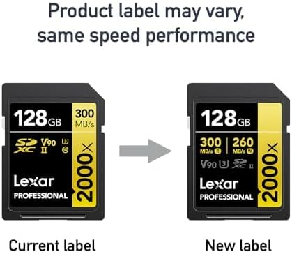 Lexar 128GB Professional 2000x SD Card, UHS-II, C10, U3, V90, Full HD, 8K, Up To 300MB/s Read SDXC Memory Card, for DSLR, Cinema-Quality Video Cameras (LSD2000128G-BNNNU)