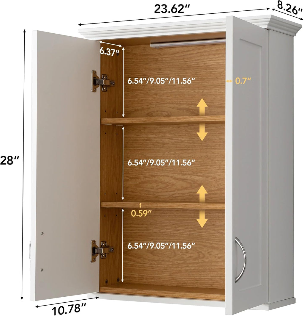 VANIRROR Medicine Cabinet -Bathroom Cabinet Wall Mount with DIY Lighting Unique Top and Dual-Tone Design, Over the Toilet Saver Storage Cabinets