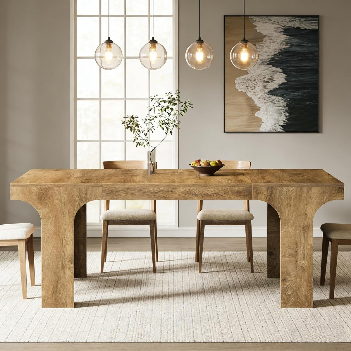 Tribesigns 71" Large Dining Table for 6-8, Farmhouse Kitchen Table, Rectangular Dining Table with Sturdy Reinforced Metal Frame and Curved Legs for Kitchen & Dining Room