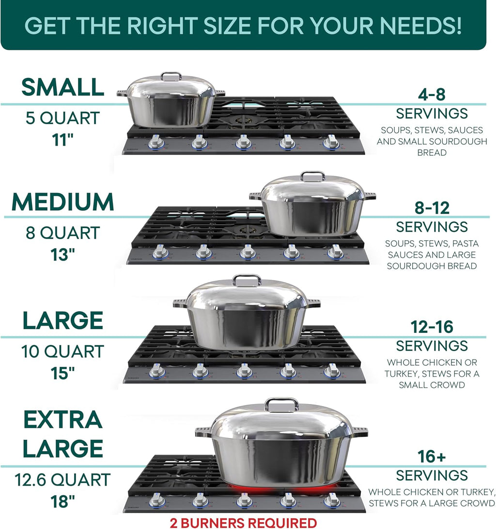 MAGNAWARE Cast Aluminum Oval Dutch Oven with Lid — 8 QT Heavy Duty Roaster Pan with Rack & Silicone Cover Dual Handles — Cajun Cookware for Roasting, Baking, Cooking (13" Medium)
