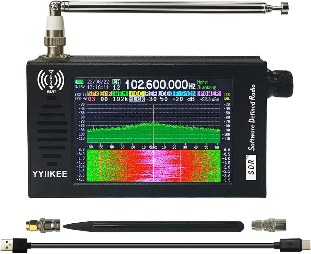 Portable SDR DSP Radio Receiver – 4.3” Touchscreen, 100KHz-149MHz, Full Band Shortwave, FM MW SSB CW HAM, 192kHz Spectrum, Waterfall Display, CNC Aluminum Alloy Case, Rechargeable Battery