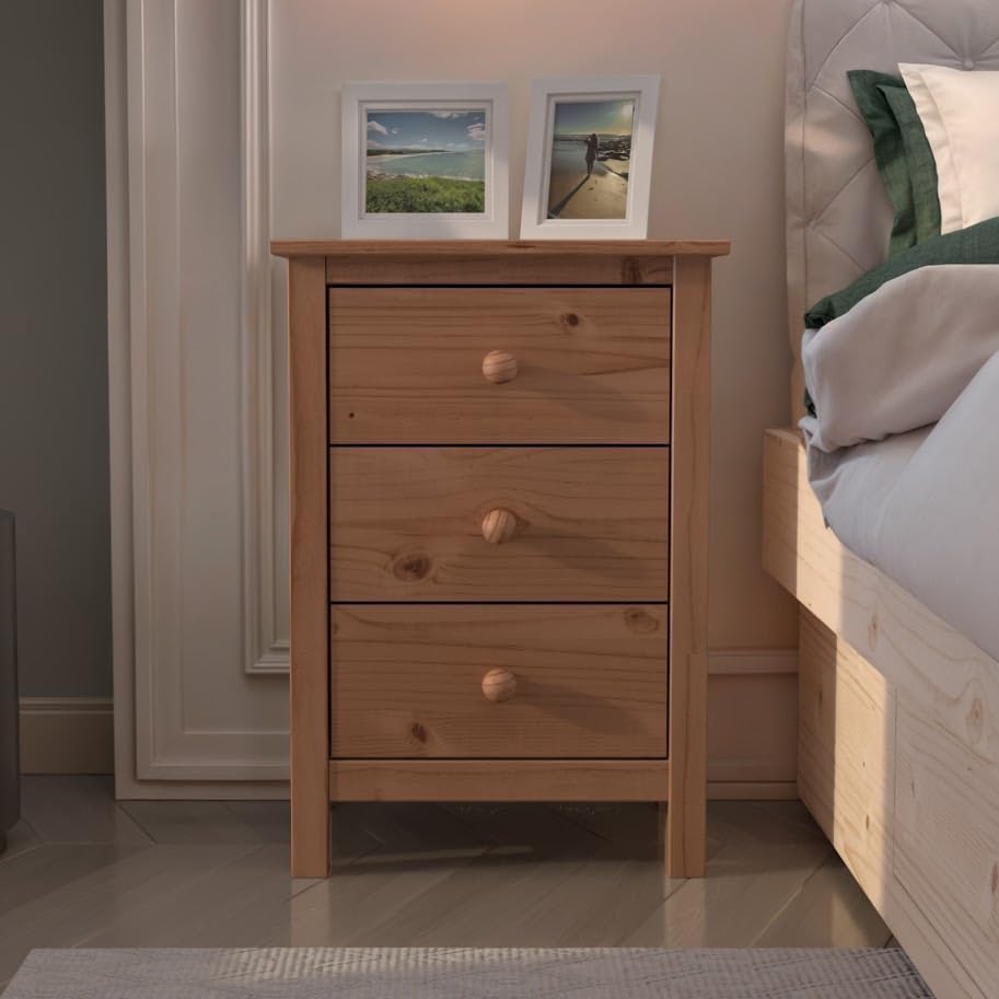 From the Tree Furniture Tall Nightstand with 3 Drawers - Solid Pine Wood Bedside Table with Spacious Storage & Sustainable Design - Honey Side Table for Bedroom Organization & Style