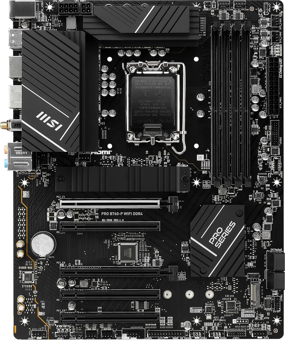 MSI PRO B760-P WiFi DDR4 ProSeries Motherboard - Supports 12th/13th/14th Gen Intel Processors, LGA 1700, DDR4, PCIe 4.0, M.2, 2.5Gbps LAN, USB 3.2 Gen2, HDMI/DP, Wi-Fi 6E, Bluetooth 5.3, ATX