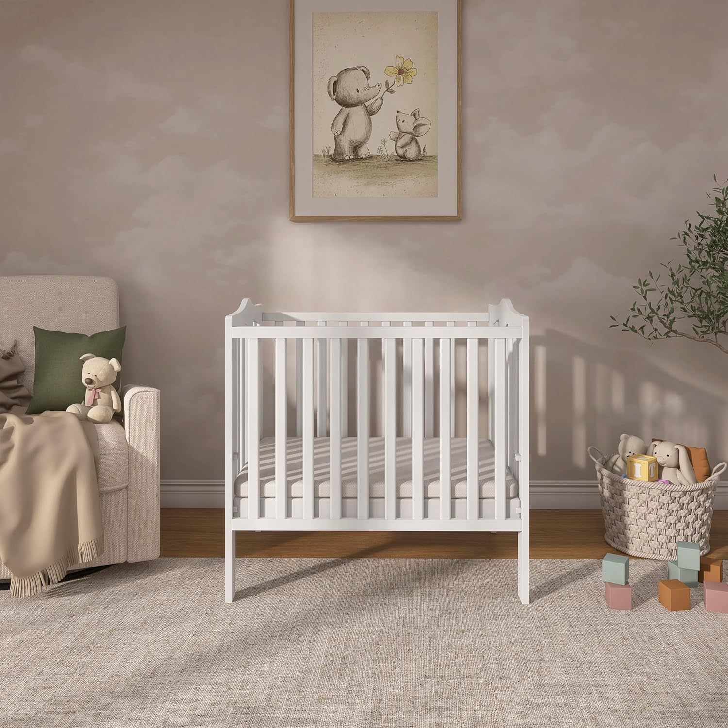 Dream On Me 2-In-1 Lightweight Folding Portable Stationary Side Crib In White, Greenguard Gold Certified, Baby Crib To Playpen, Folds Flat For Storage, Locking Wheels