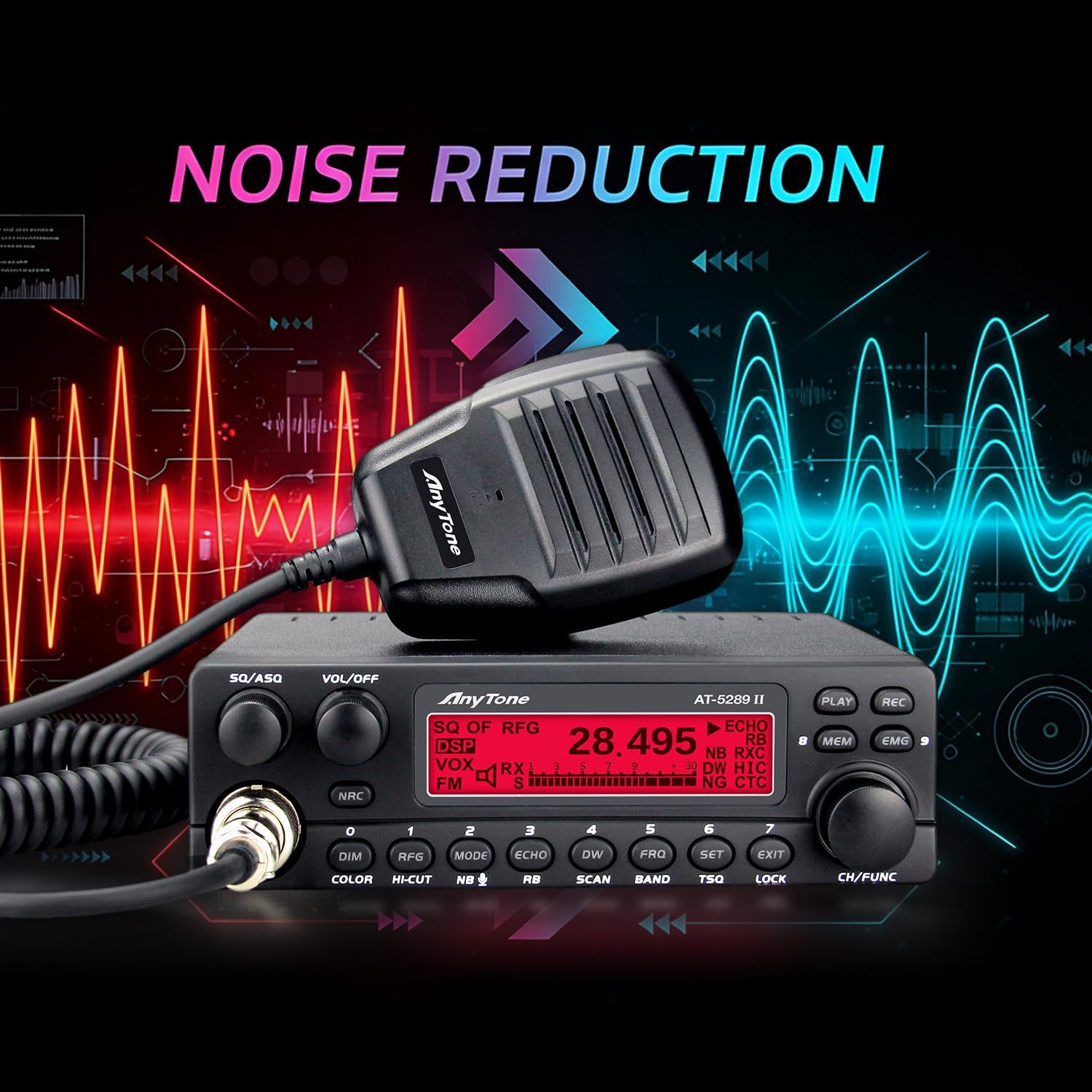 AnyTone AT-5289 II 10 Meter Mobile Ham Radio, High Power 50W FM / 20W AM (60W PEP) Mobile Amateur Radio, NRC Noise Reduction, VFO & Memory Channels, LCD Display, for Truck and Off-Road Use