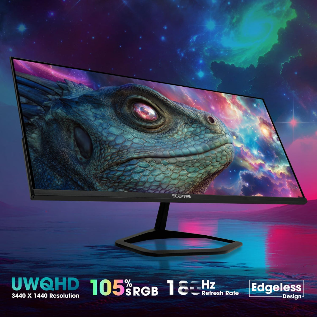 New! Sceptre 34-inch Prime Gaming Monitor 3440 x 1440 up to 180Hz DisplayPort HDMI Build-in Speakers, Machine Black 2027 (E345B-QU180D Series)