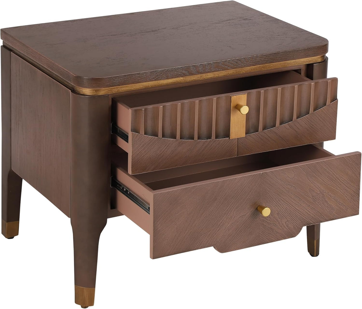Christopher Knight Home Lehend Modern Rectangular Nightstand with Drawers, Bedside Table/End Table with Metal Button Handle for Bedroom/Living Room, Storage Cabinet with 2 Drawers, Brown