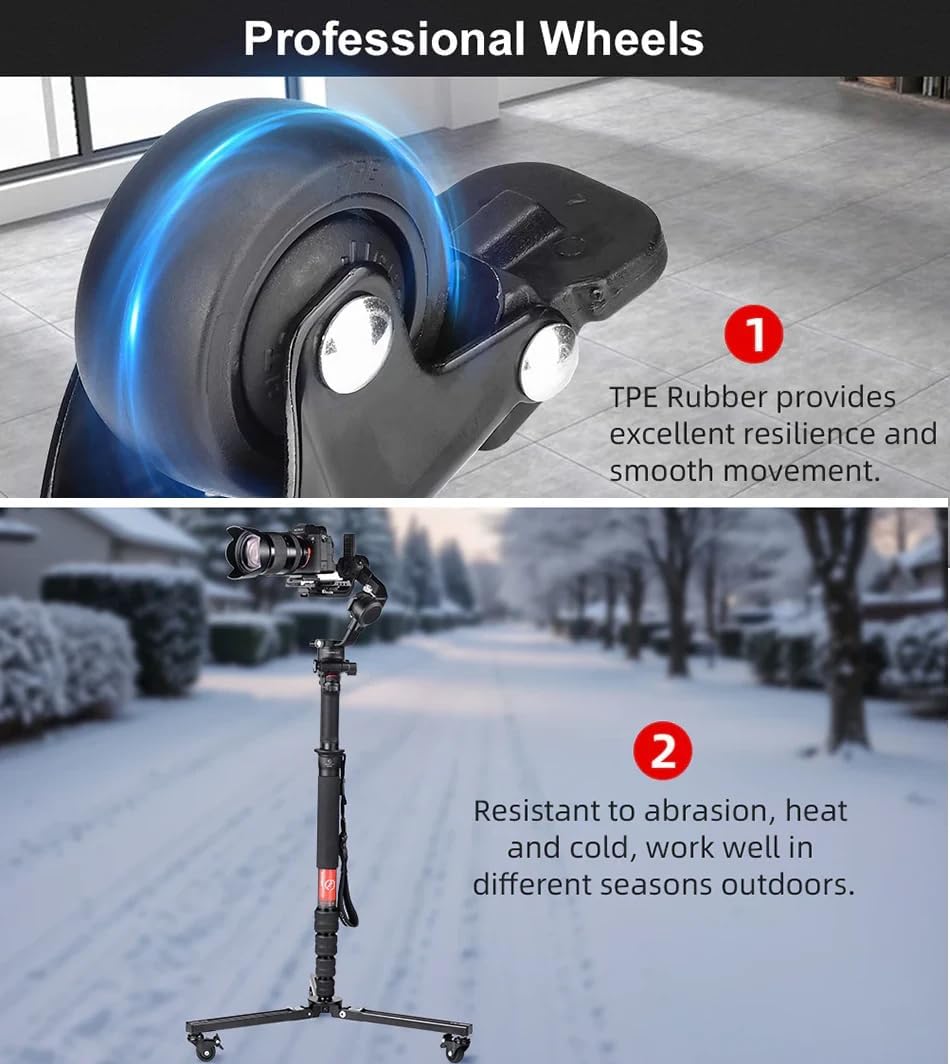 SUNWAYFOTO T1A20R + M3650C CF Monopod + Dolly, Heavy Duty Rolling Stand, Aluminum Alloy w Rubber Wheels