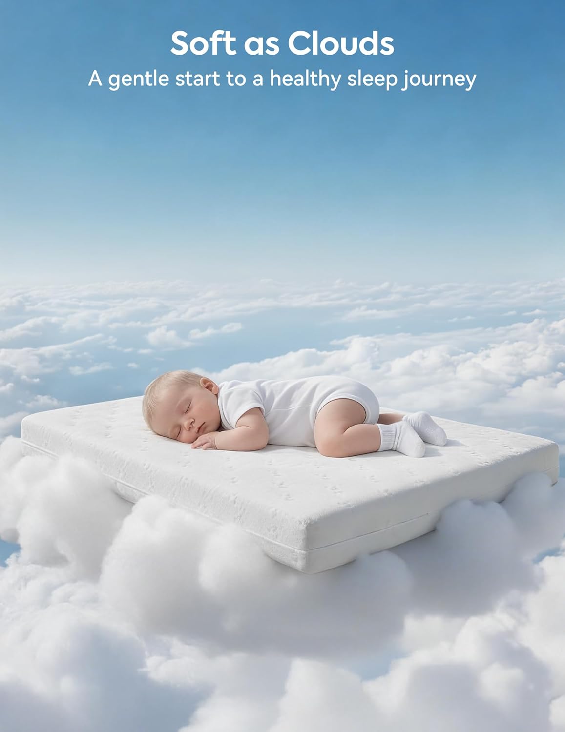 Babelio Breathable Crib Mattress, Dual-Sided, Memory Foam, Waterproof, Removable and Machine-Washable Cover, for Toddler and Baby 52" x 27.5"