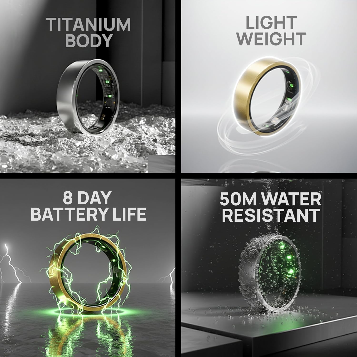 HART X2 Smart Ring for Women & Men, Buy Sizing Kit First, Advanced Health & Fitness Ring with Sleep Tracker, 8+ Days Battery, 50m Waterproof, No Subscription, Charging Case, Frost Silver 6