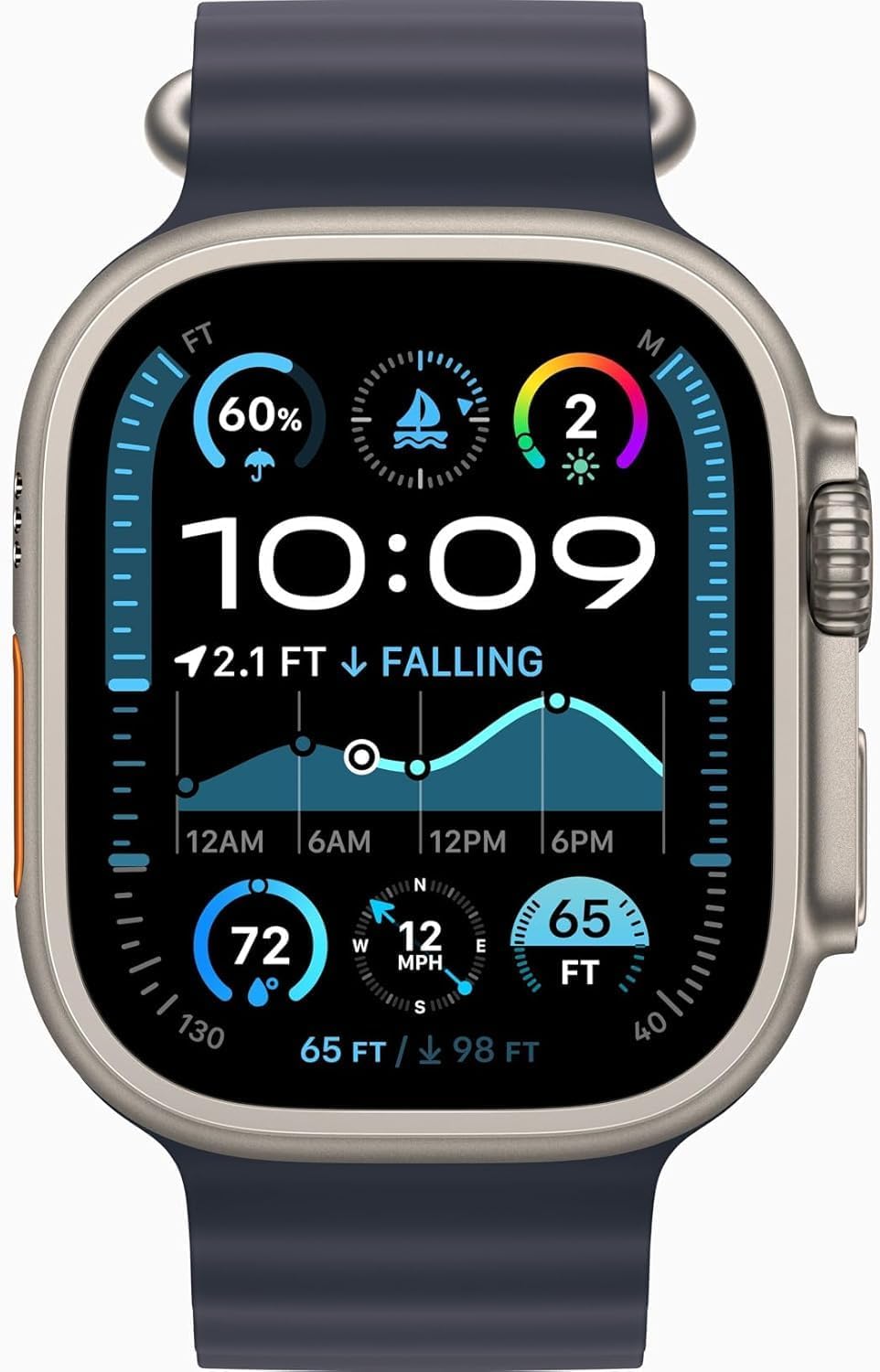 Apple Watch Ultra 2 GPS + Cellular, 49mm - Titanium Case with Blue Ocean Band, One Size (Renewed Premium)