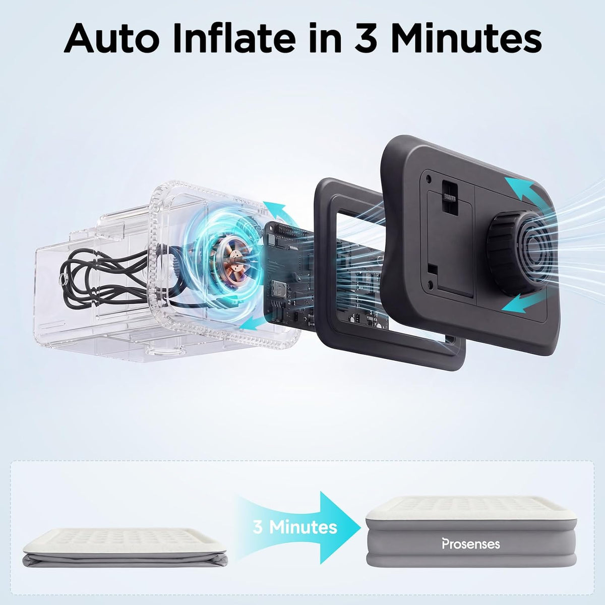 Queen Air Mattress with Built-in Pump 18in, 3-Layer Fabric-Laminated Side Walls Anti-Leak, Honeycomb Coil-Beam Support 800 LBS, 3-Min Inflation Blow up Air Mattress for Home Guests Camping