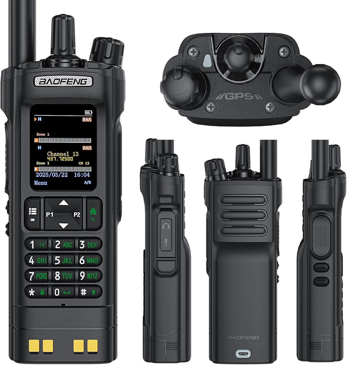 BAOFENG DM32 Dmr Radio,DM-32 Handheld Radio with USB-C Charging, GPS, 10W Long Range DM32UV Walkie Talkie for Emergency Rescue & Outdoor Sports (1Pack Black+Gooseneck Antenna+Radio Holster)