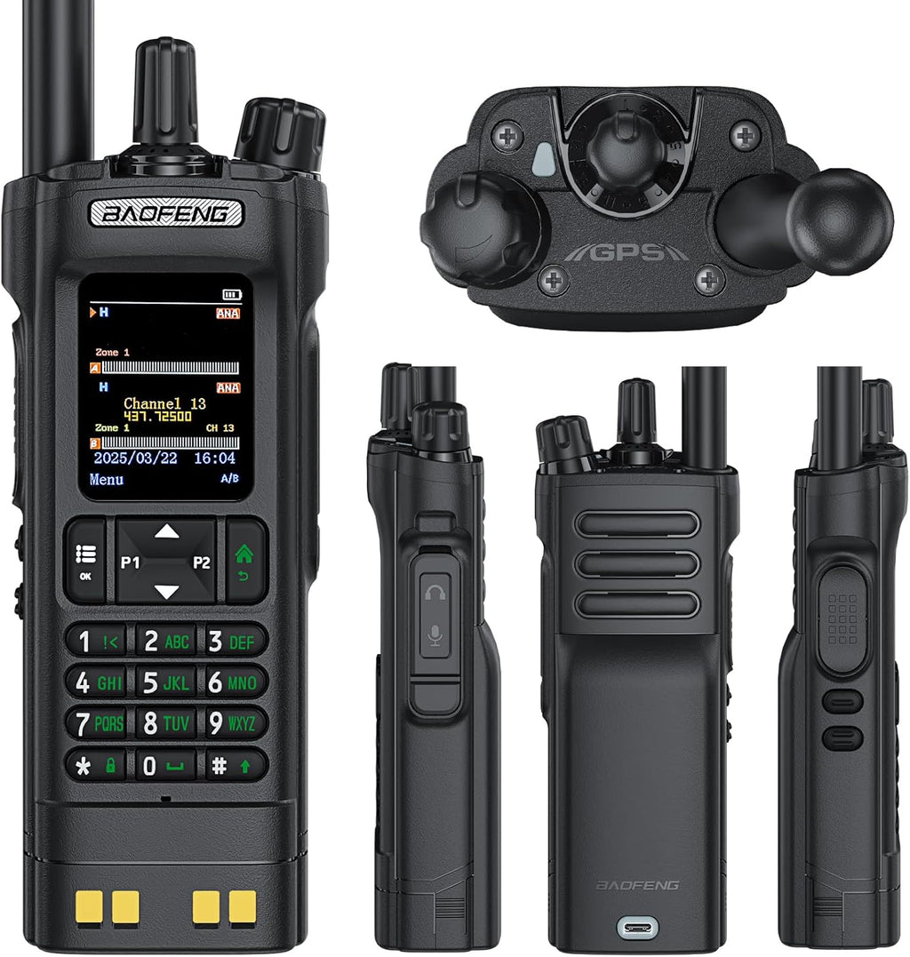 BAOFENG DM32 Dmr Radio,DM-32 Handheld Radio with USB-C Charging, GPS, 10W Long Range DM32UV Walkie Talkie for Emergency Rescue & Outdoor Sports (1Pack Black+Dual Section Antenna+Radio Holster)