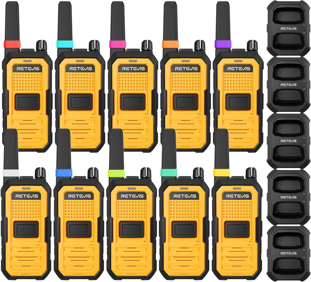 Retevis RB48A IP67 Waterproof Walkie Talkies Long Range Adults, Heavy Duty 2 Way Radio, Noise Reduction, Large PTT, 1000mW Speaker, 23-Hour, Rechargeable, for Manufacturing Construction (10 Pack)