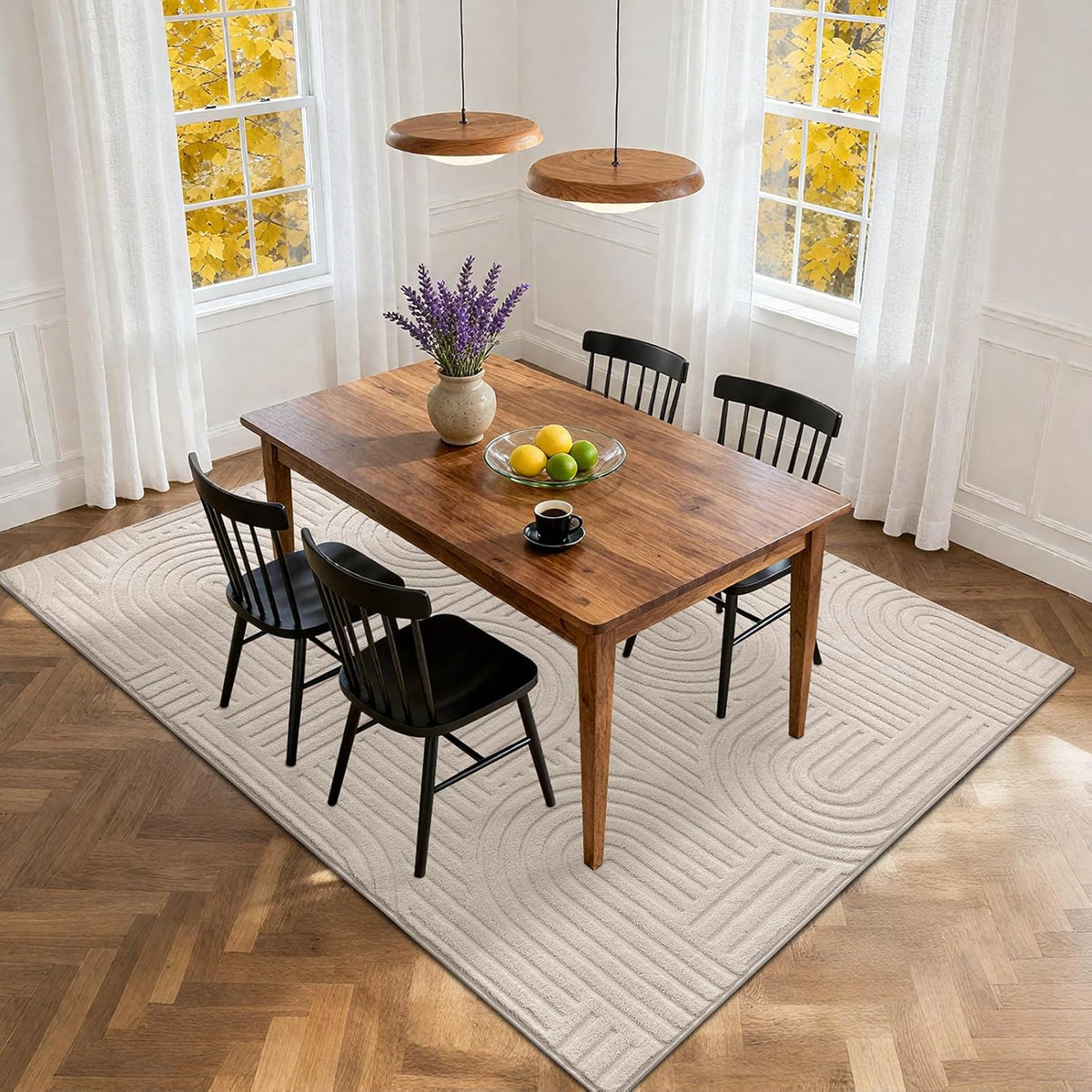 SHACOS Soft Cozy Fluffy Arch Pattern High Low Pile Area Rugs 9'x12' Large Non Slip Washable Modern Geometric Rug Scandinavian Minimalist Carpet for Living Room Bedroom Dining Room, Beige