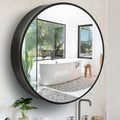 Movo Round 30 Inch x 30 Inch Black Metal Framed Bathroom Mirror Medicine Cabinet, Circular Storage Cabinet Surface Mounted