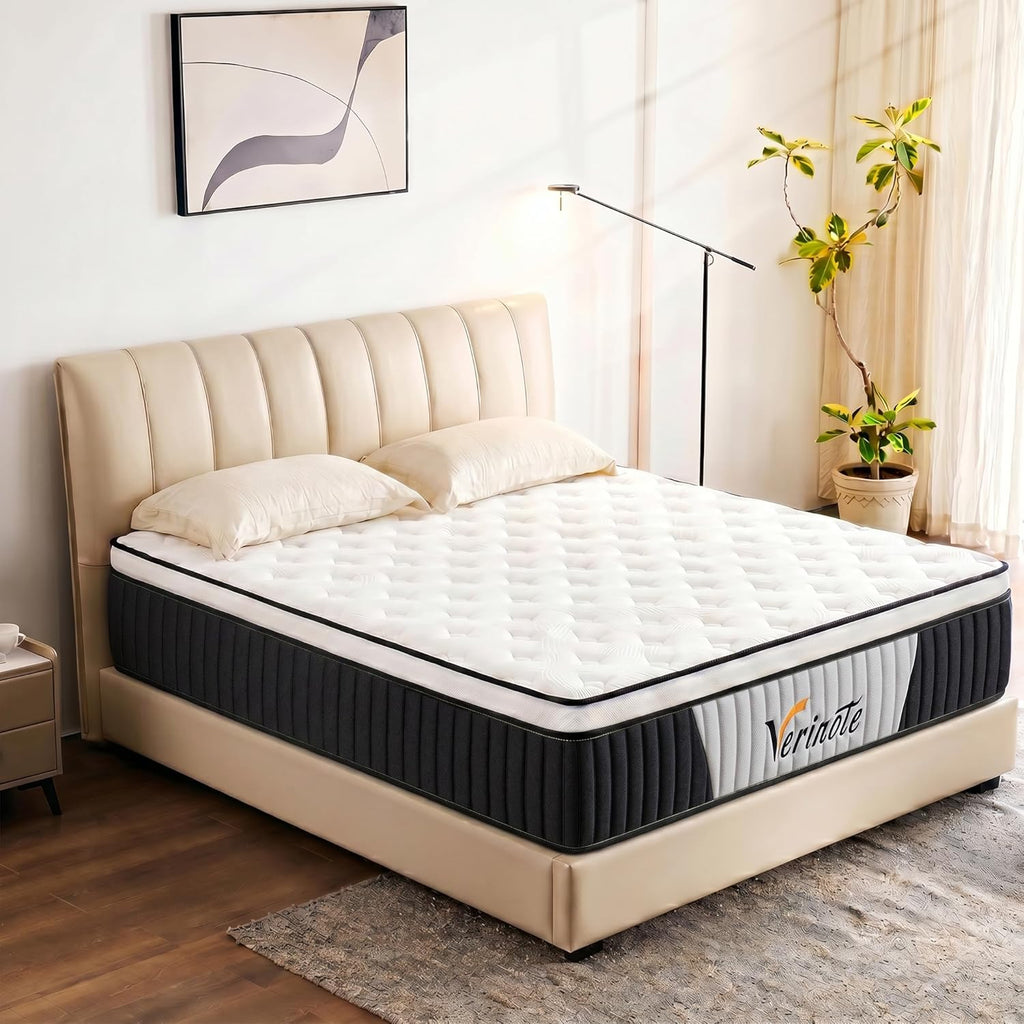 12 Inch Queen Mattress, Medium Firm Hybrid Memory Foam, 7-Zone Body Support for Pressure Relief, Motion Isolation, Queen Mattress in a Box, White Breathable Textured Fabric Mattresses