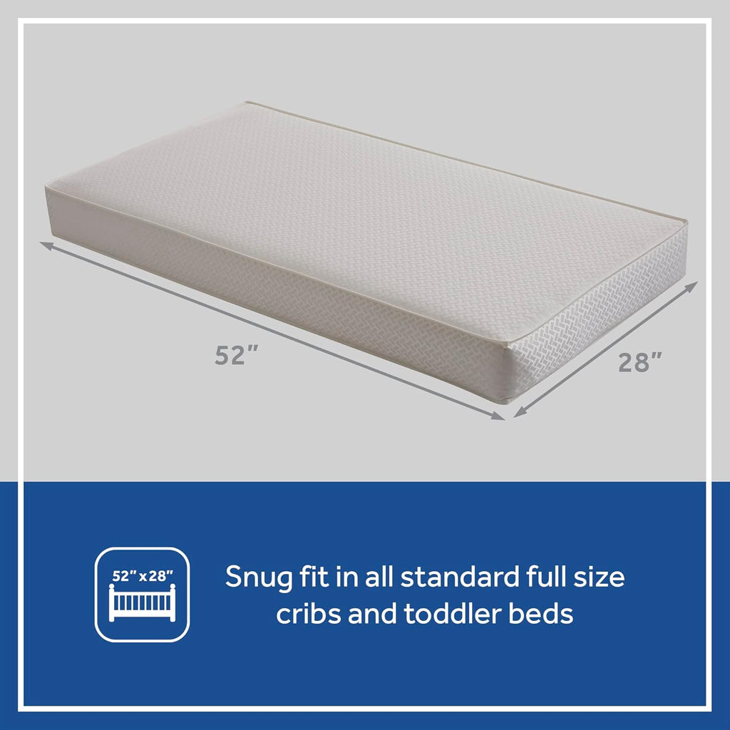 Sealy Baby 2 Cool 2 Stage Breathable Crib Mattress GREENGUARD Gold Certified, Made in USA, Premium Extra Firm Cooling Foam, Toddler Bed Fit, Non Toxic, Safety & Quality Tested, 52x28"