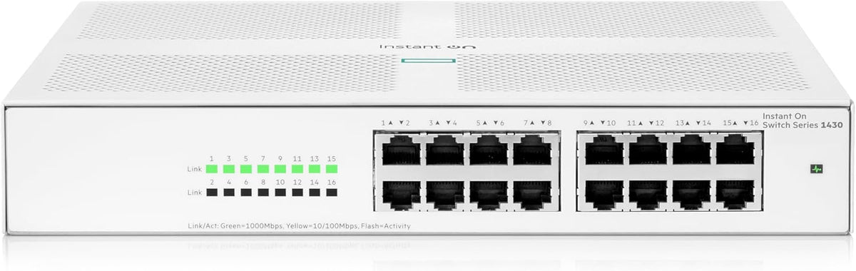 HPE Networking Instant On Switch Series 1430 16-Port Gb Unmanaged Layer 2 Ethernet Switch | 16x 1G | Fan-Less | US Cord (R8R47A#ABA)