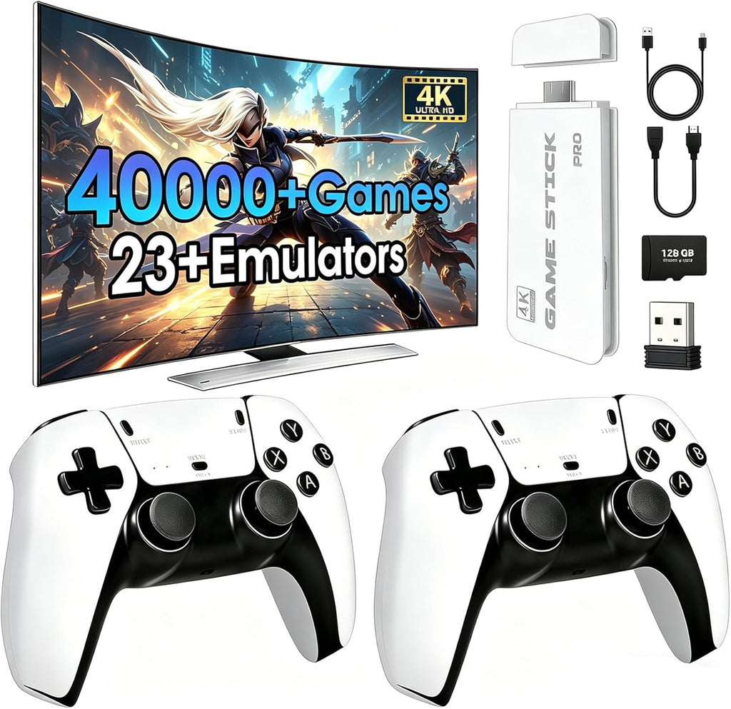 2026 New Wireless Retro Game Console, 23 Emulators and 40000+Games, Plug and Play 4K HDMI TV Game Stick, with Dual 2.4G Wireless Controllers (82G)