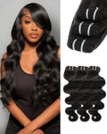 Beeos Body Wave Bundles Human Hair 12 14 16 Inch, Double Weft Virgin 100% Human Hair Bundles for Sew In & Quick Weave, Natural Black 95g x 3