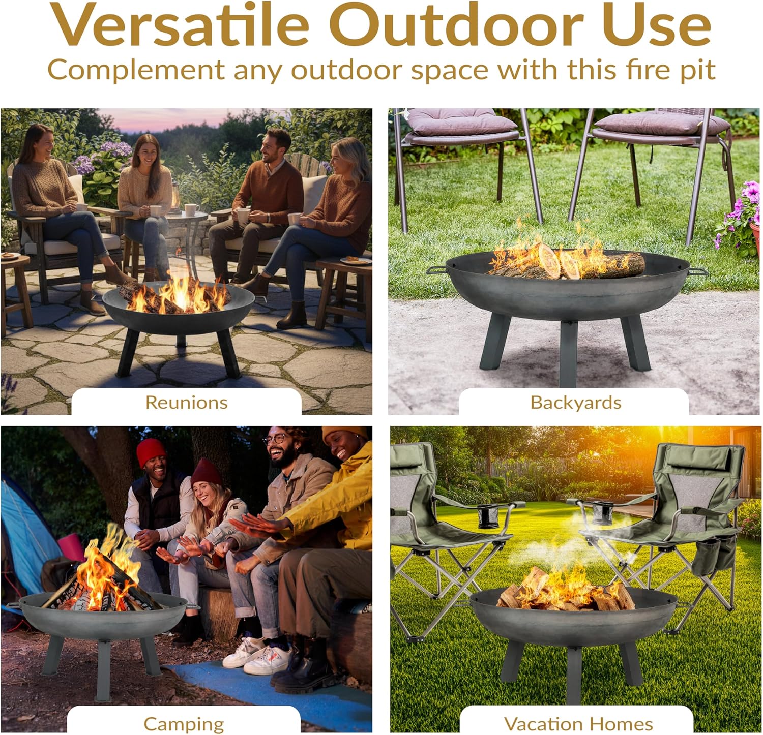 Sunnydaze Cast Iron Heavy Duty Fire Pit for Outside - Wood Burning Outdoor Fire Pit Bowl with Handles for Patio, Backyard, Camping - 30" - Gray