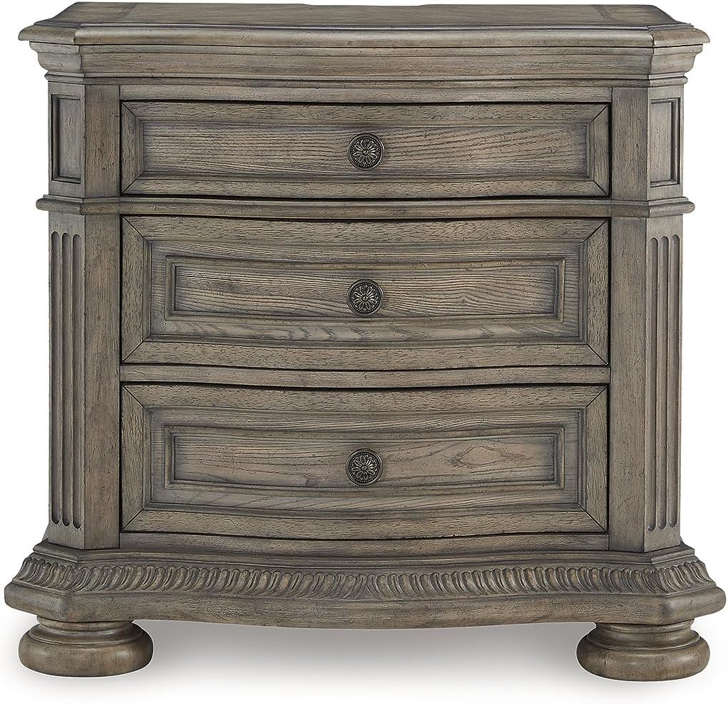 Signature Design by Ashley Ardenfield Modern 3-Drawer Nightstand with Charging Station, USB Port and Storage, Light Brown