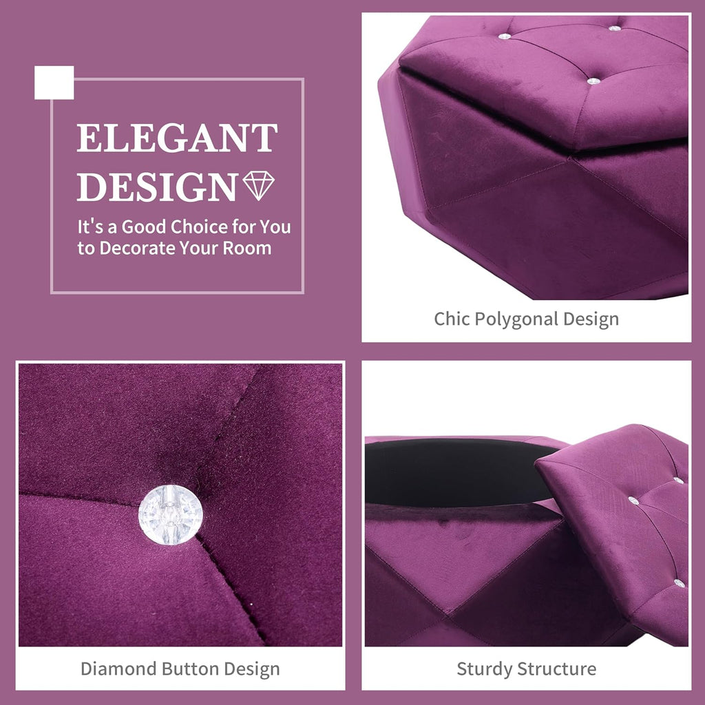 Christopher Knight Home Kiin Velvet Storage Ottoman, Medium Ottoman Foot Rest, Foot Stools Ottoman with Storage, Living Room Sofa Couch Extra Seat, Modern Coffee Table for Home Office, Purple