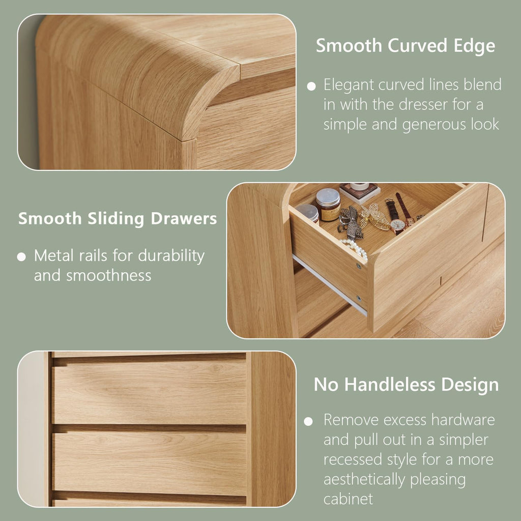 Aitjunz Modern 8 Drawers Dresser for Bedroom, 55" Wide Dressers & Chest of Drawers w/Curved Profile Design, Wood Mid Century Storage Dressers Organizer for Bedroom, Living Room, Natural Oak