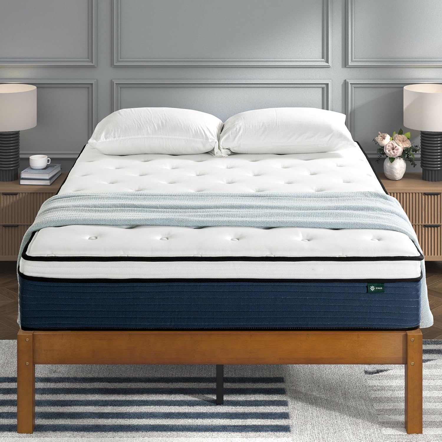 Zinus 12 Inch Comfort Support Hybrid Mattress New Version, Queen, Fiberglass Free, Medium Plush, Motion Isolation, Certified Safe Foams & Fabric, Mattress in A Box