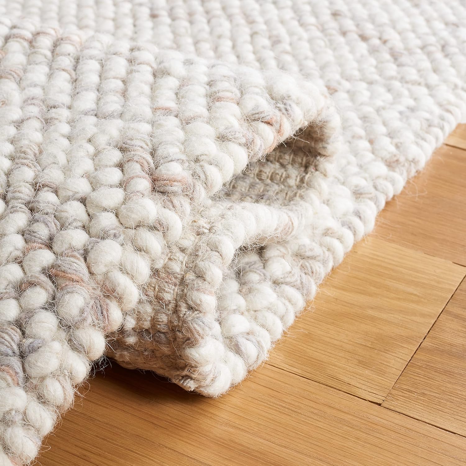 SAFAVIEH Area Rug 8x10 - Natura Collection - Large - Beige & Ivory, Handmade Wool, Ideal for Living Room, Bedroom, Dining Space (NAT182B)