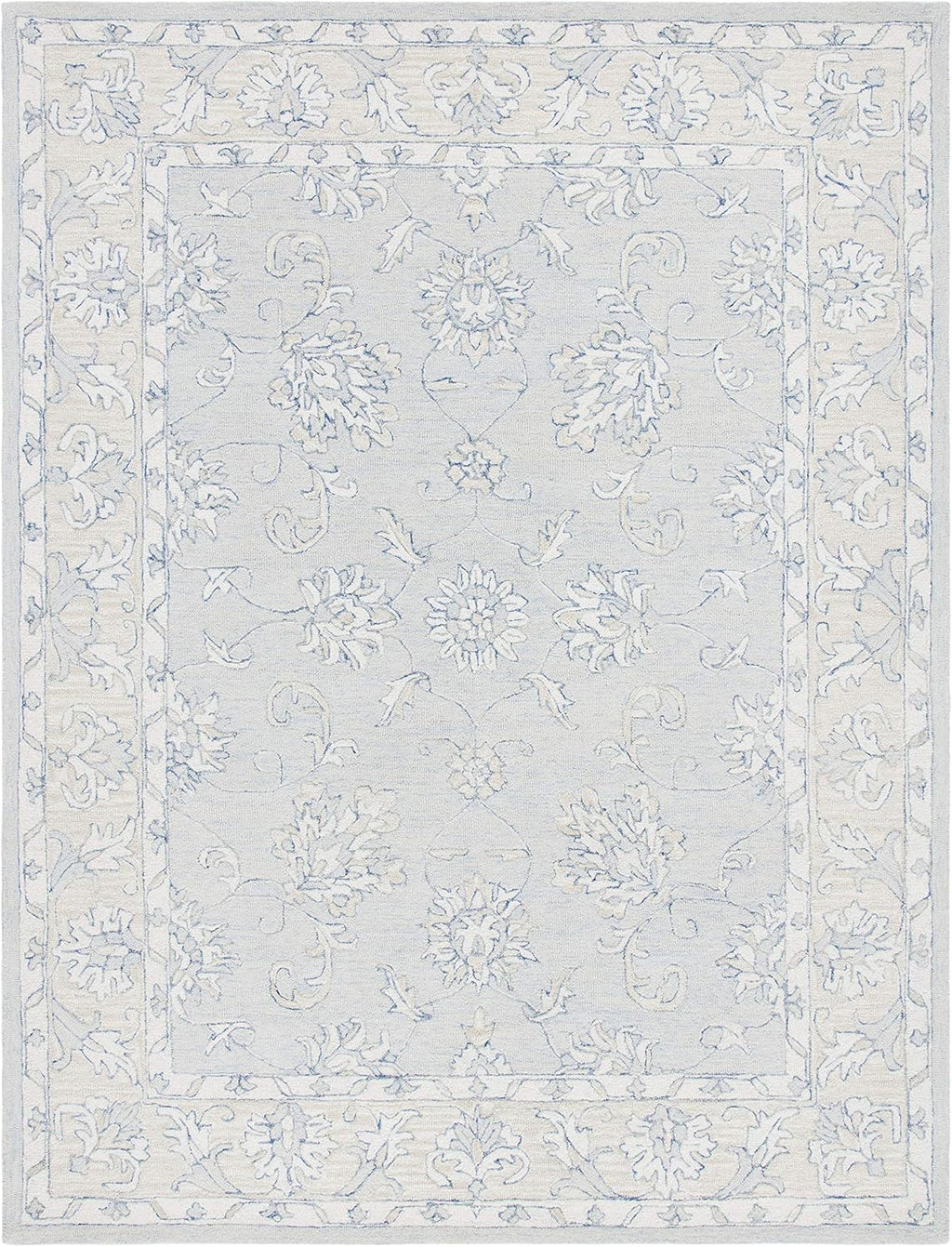 SAFAVIEH Area Rug 8x10 - Micro-Loop Collection - Large - Blue & Beige, Handmade Wool, Ideal for Living Room, Bedroom, Office, Dining Space (MLP535M)