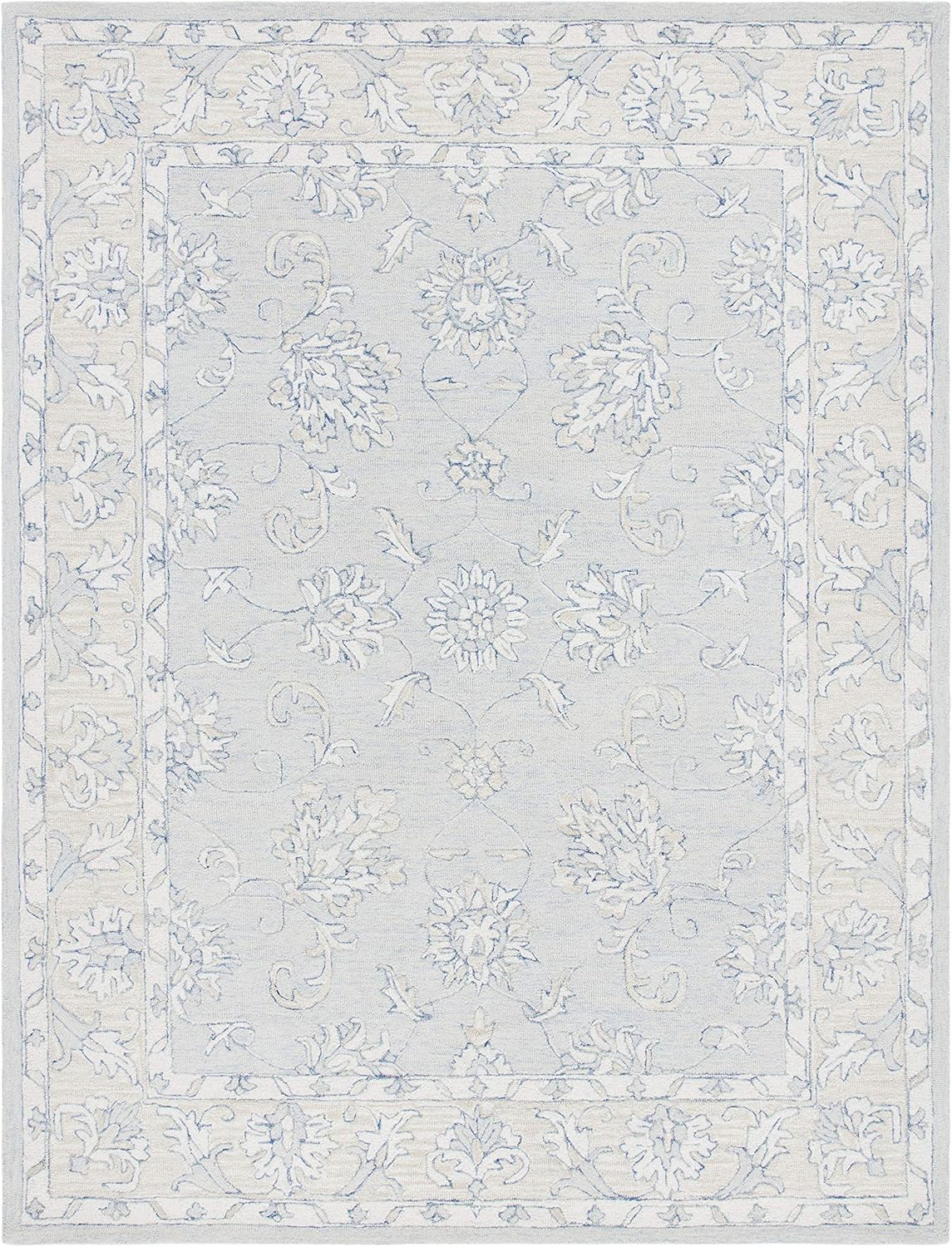 SAFAVIEH Area Rug 8x10 - Micro-Loop Collection - Large - Blue & Beige, Handmade Wool, Ideal for Living Room, Bedroom, Office, Dining Space (MLP535M)