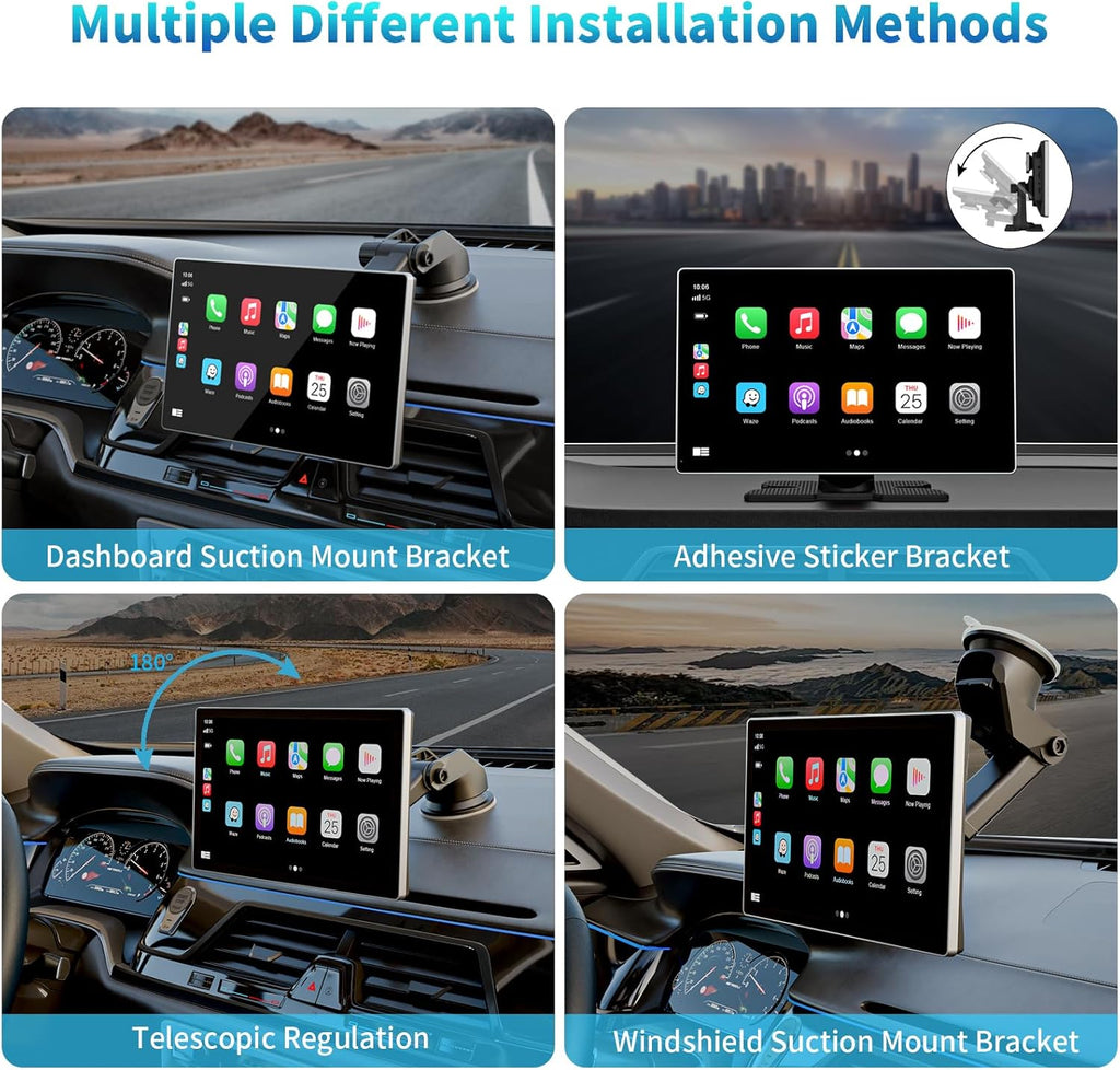 Madoec Portable Apple Carplay Screen for Car, 9" Wireless Apple Carplay & Android Auto,4K Dash Cam,1080p Backup Camera DVR,Car Audio Receivers GPS Navigation Mirror Link, Bluetooth,FM, Siri