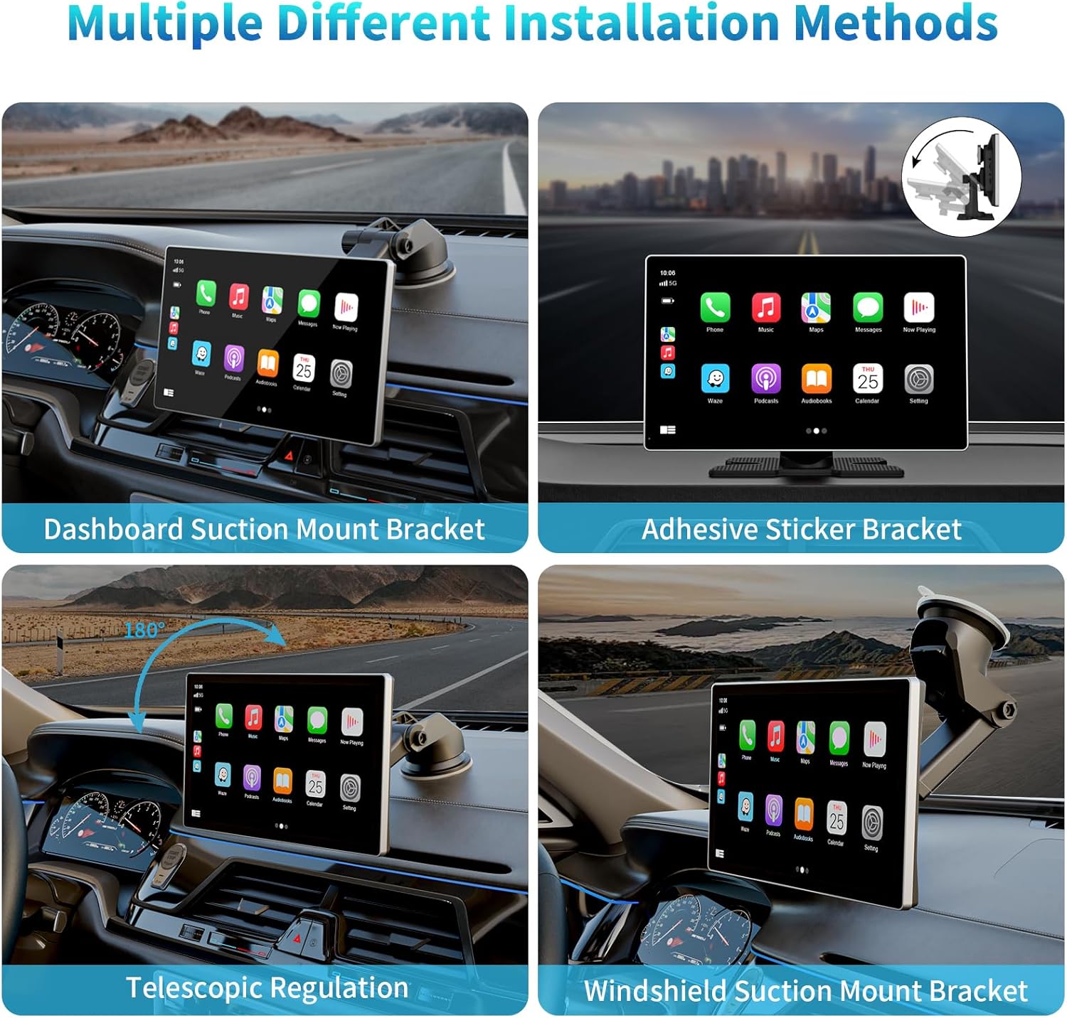 Madoec Portable Apple Carplay Screen for Car, 9" Wireless Apple Carplay & Android Auto,4K Dash Cam,1080p Backup Camera DVR,Car Audio Receivers GPS Navigation Mirror Link, Bluetooth,FM, Siri