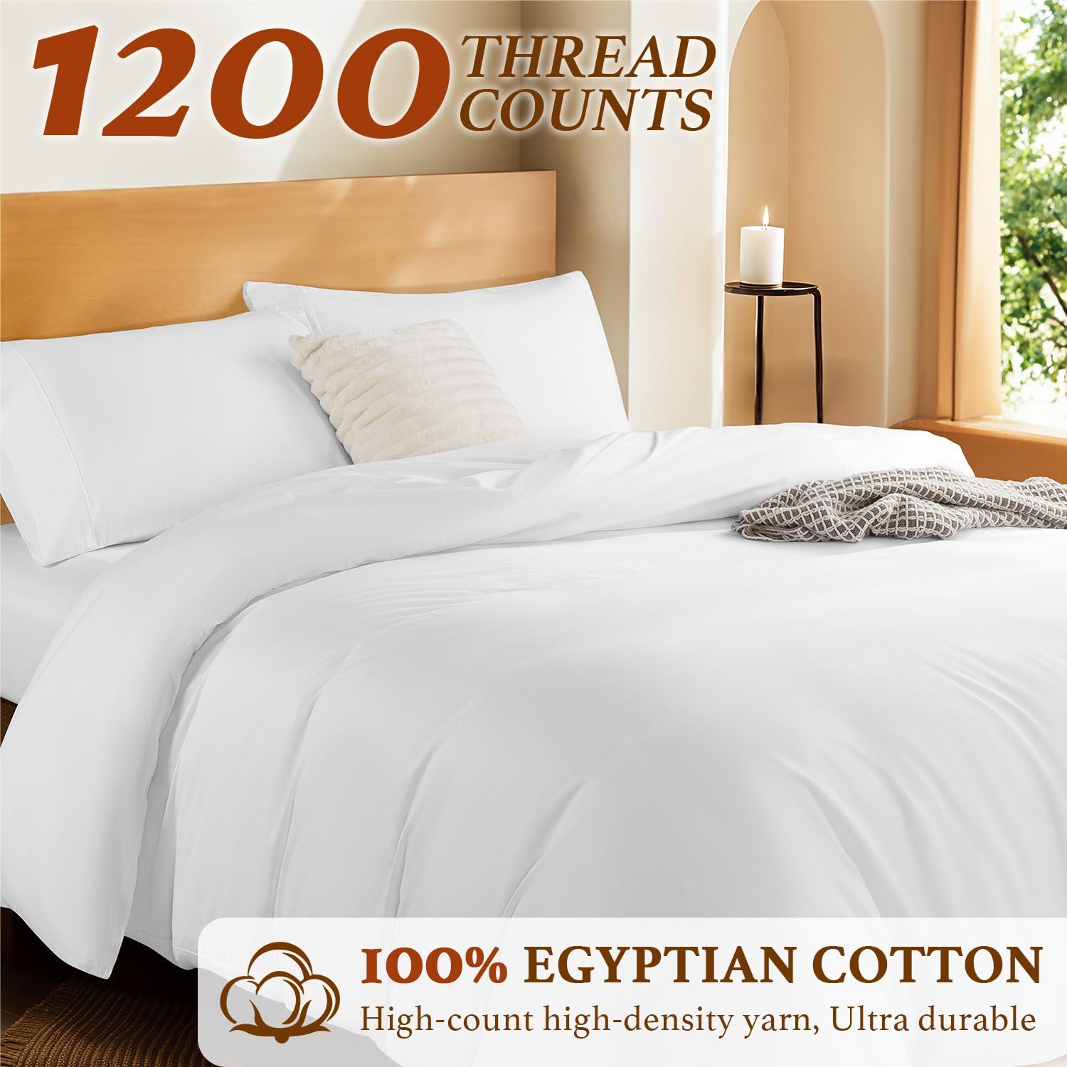 DEITAS 100% Cotton Duvet Covers - 1200 Thread Count, Luxury Egyptian Cotton Comforter Cover, Hotel Bedding Duvet Covers 3 Piece(King,White)