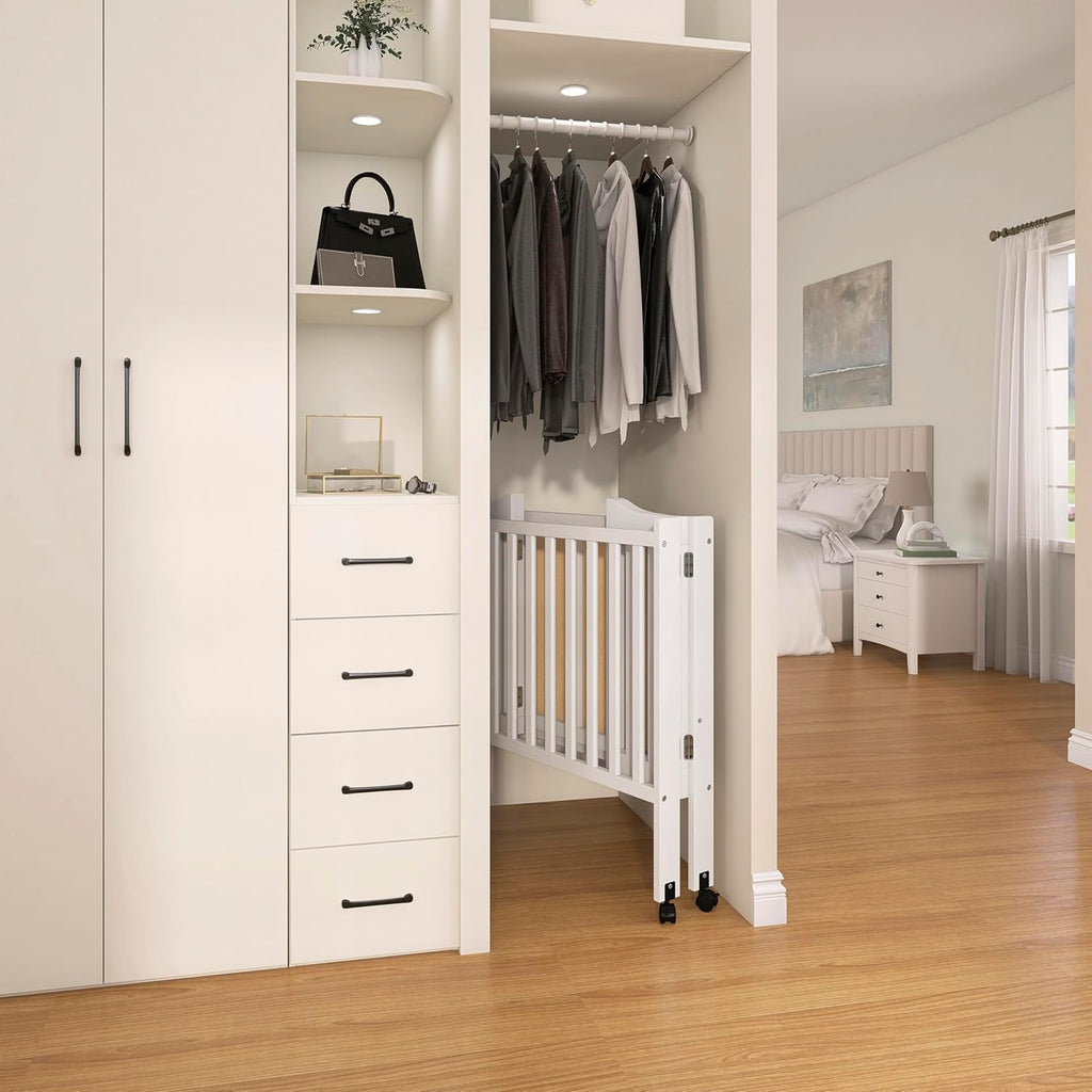 Dream On Me 2-In-1 Lightweight Folding Portable Stationary Side Crib In White, Greenguard Gold Certified, Baby Crib To Playpen, Folds Flat For Storage, Locking Wheels